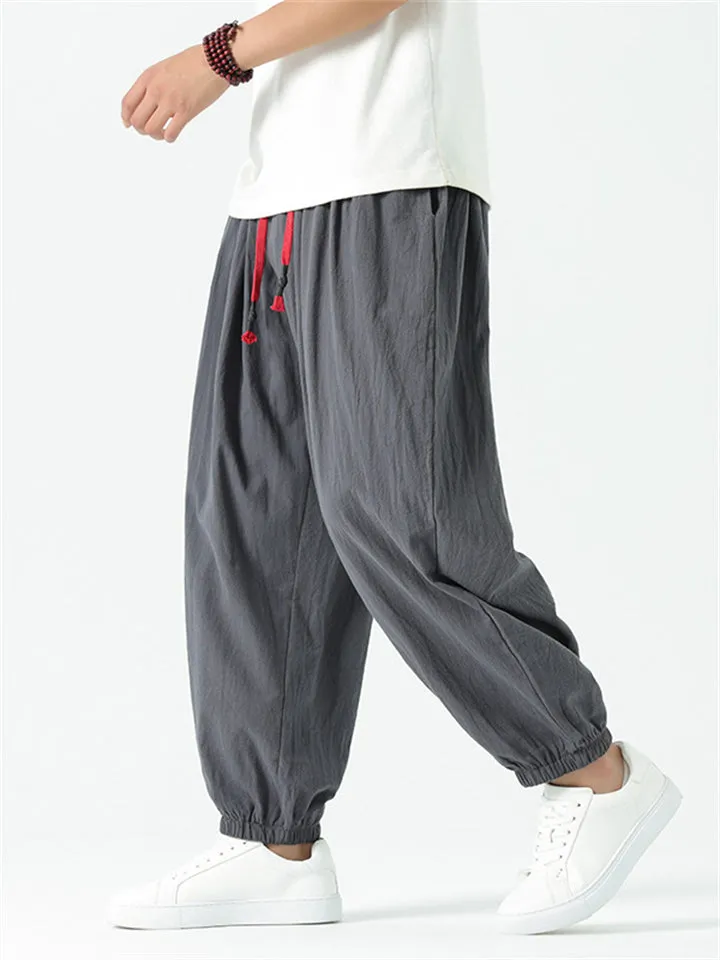 Men's Loose Cozy Red Drawstring Casual Harem Pants