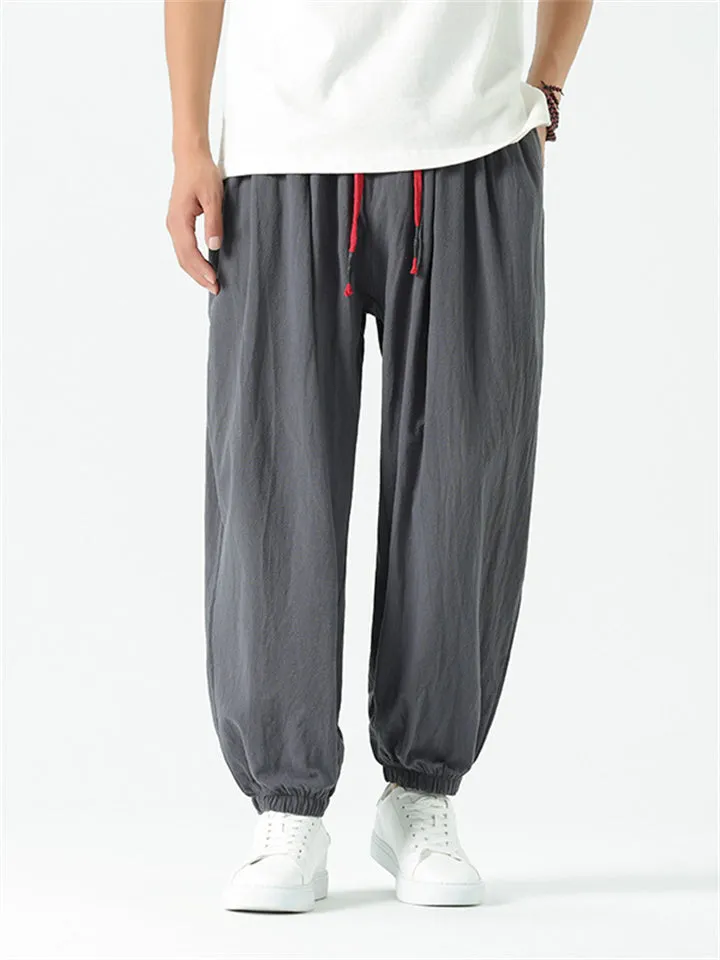 Men's Loose Cozy Red Drawstring Casual Harem Pants