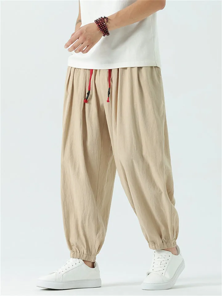 Men's Loose Cozy Red Drawstring Casual Harem Pants