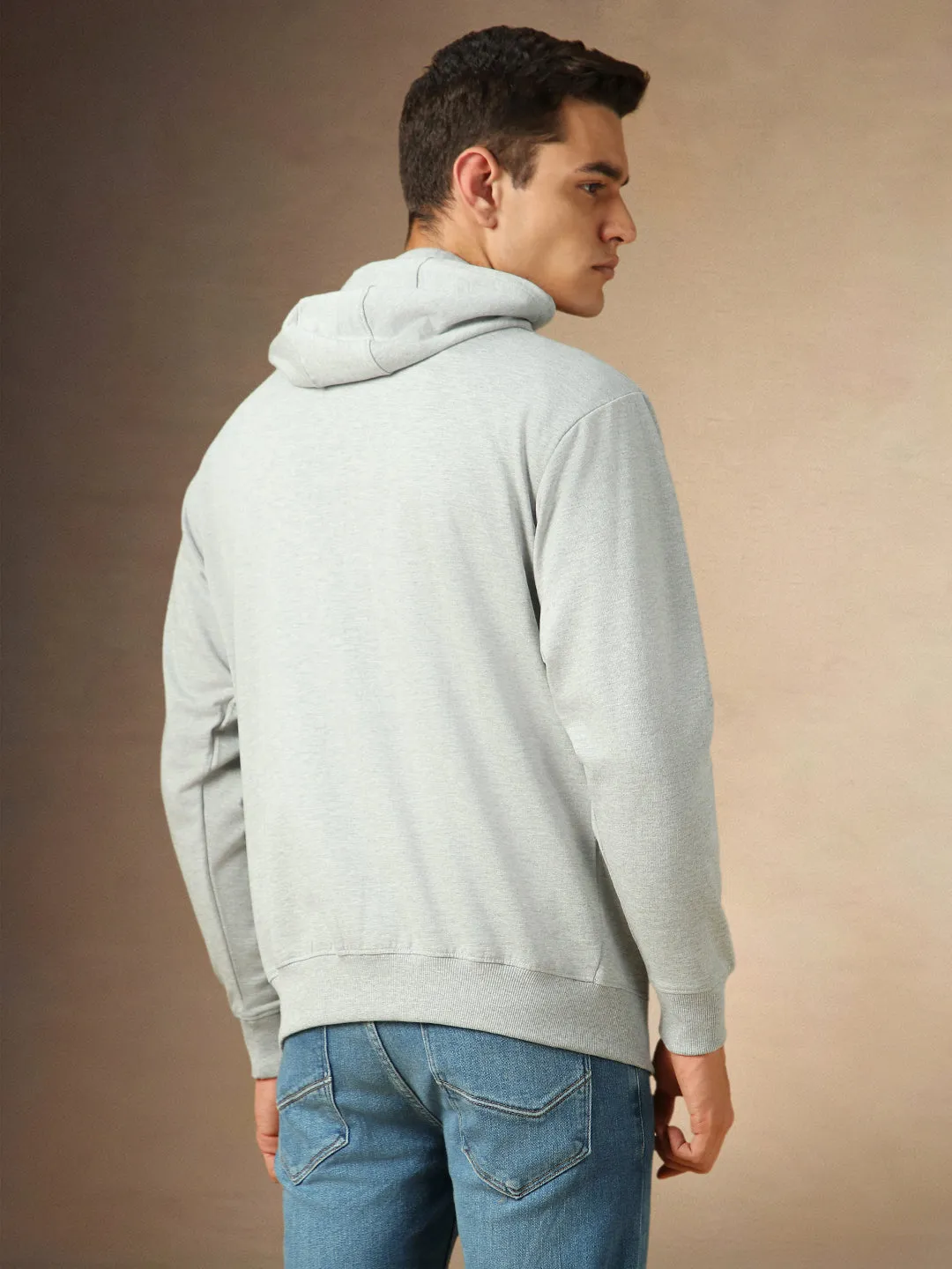 Men's Solid Grey Full Sleeves Front Open Hooded Hoodie