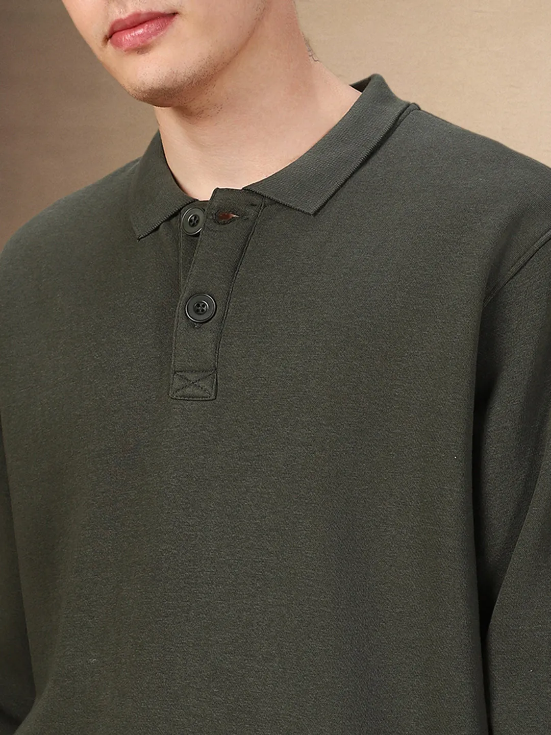 Men's Solid Polo Collar Full Sleeves Regular Fit Sweatshirt