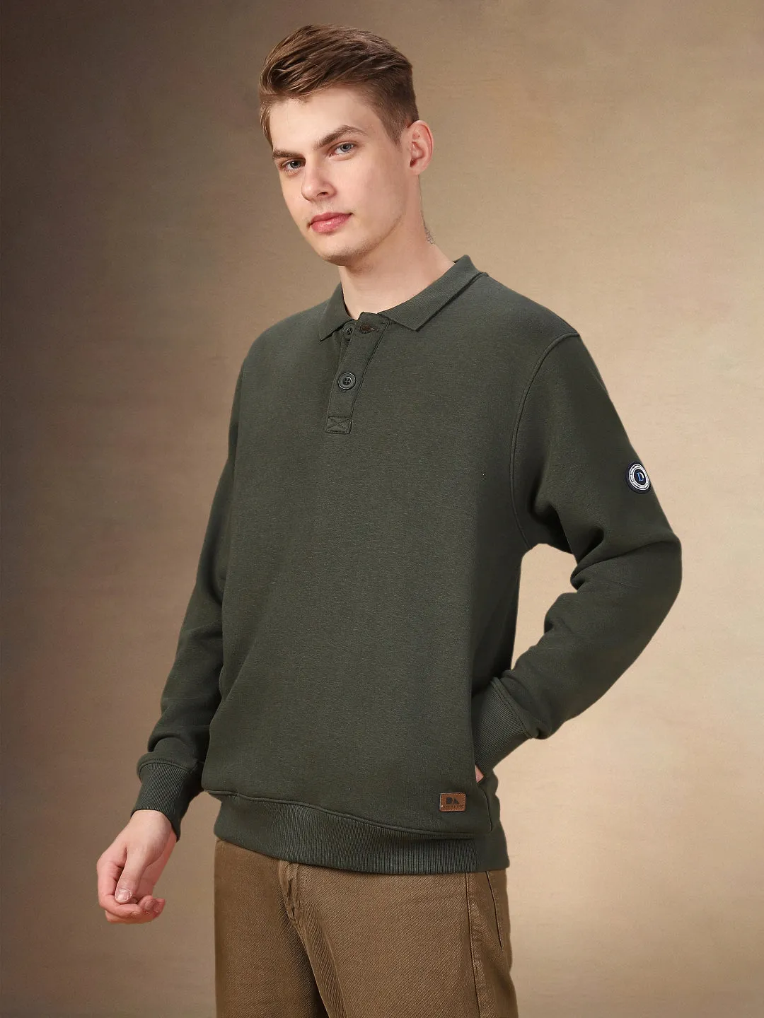 Men's Solid Polo Collar Full Sleeves Regular Fit Sweatshirt