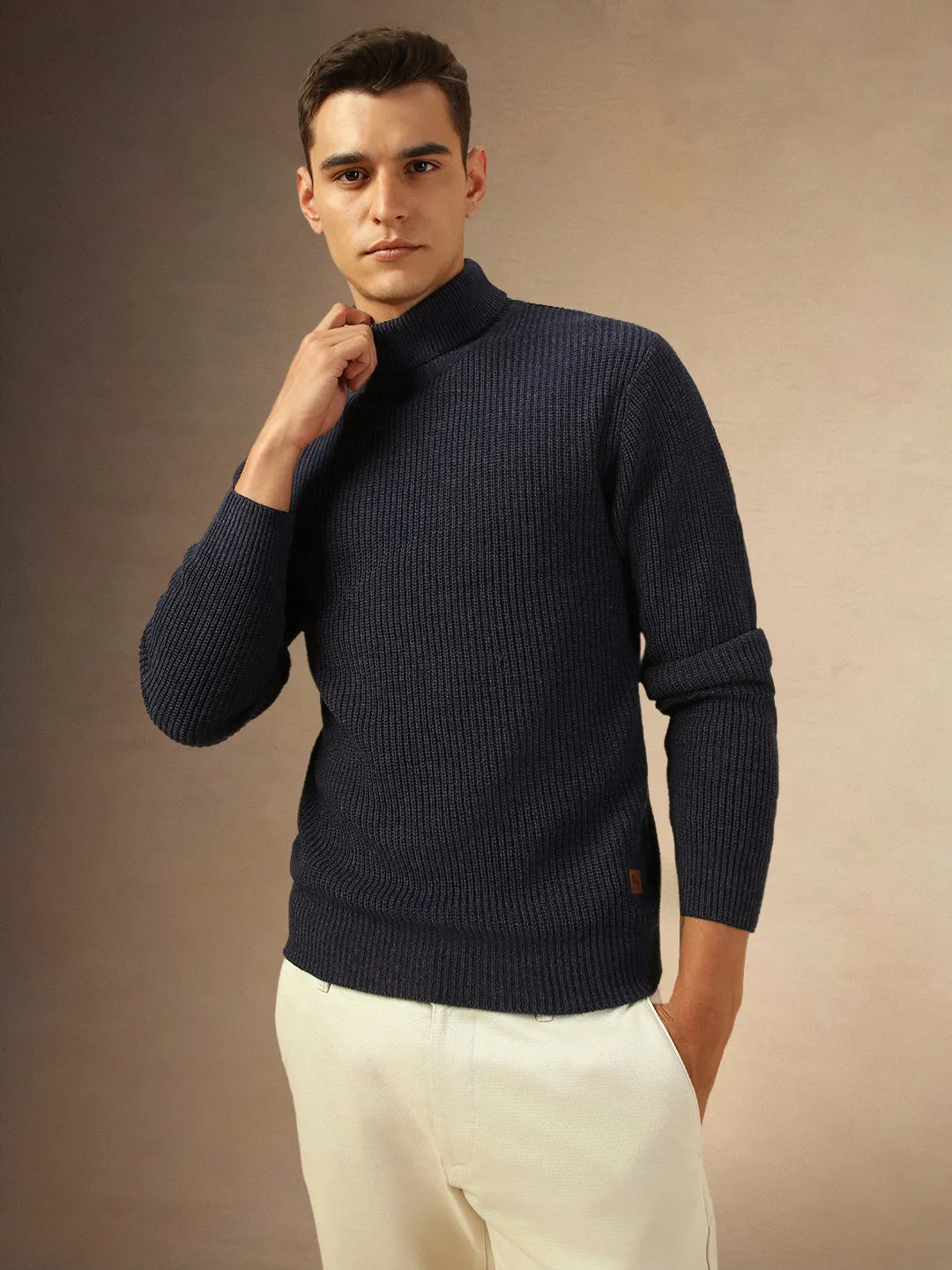 Mne's Navy Blue Turtle Neck Full Sleeves Sweater