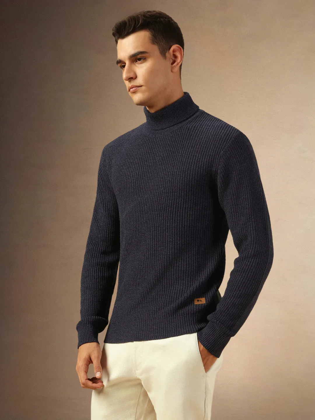 Mne's Navy Blue Turtle Neck Full Sleeves Sweater