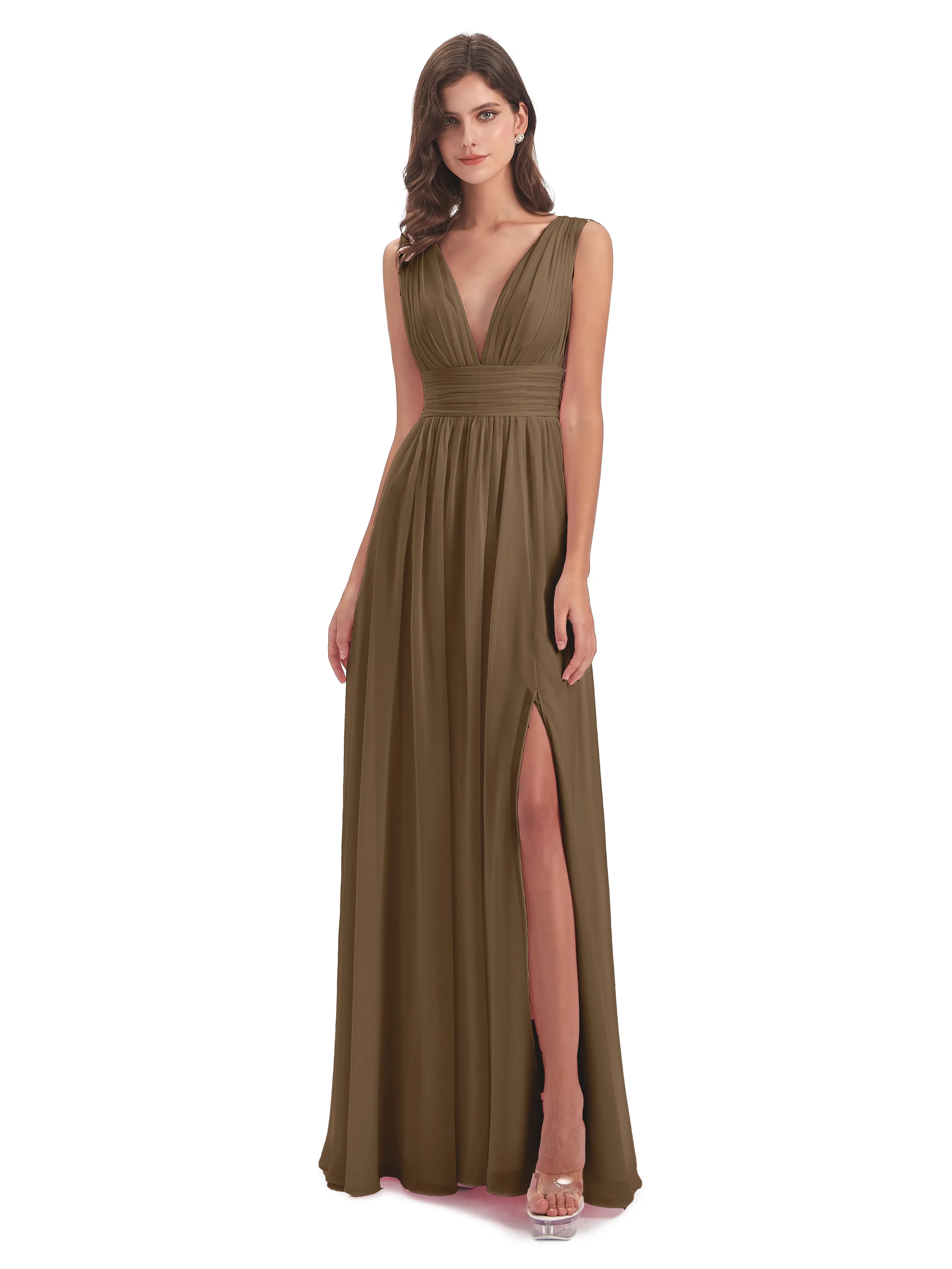 Mocha Bridesmaid Dresses Uk Charming Chiffon V Neck Split Long Bridesmaid Dresses