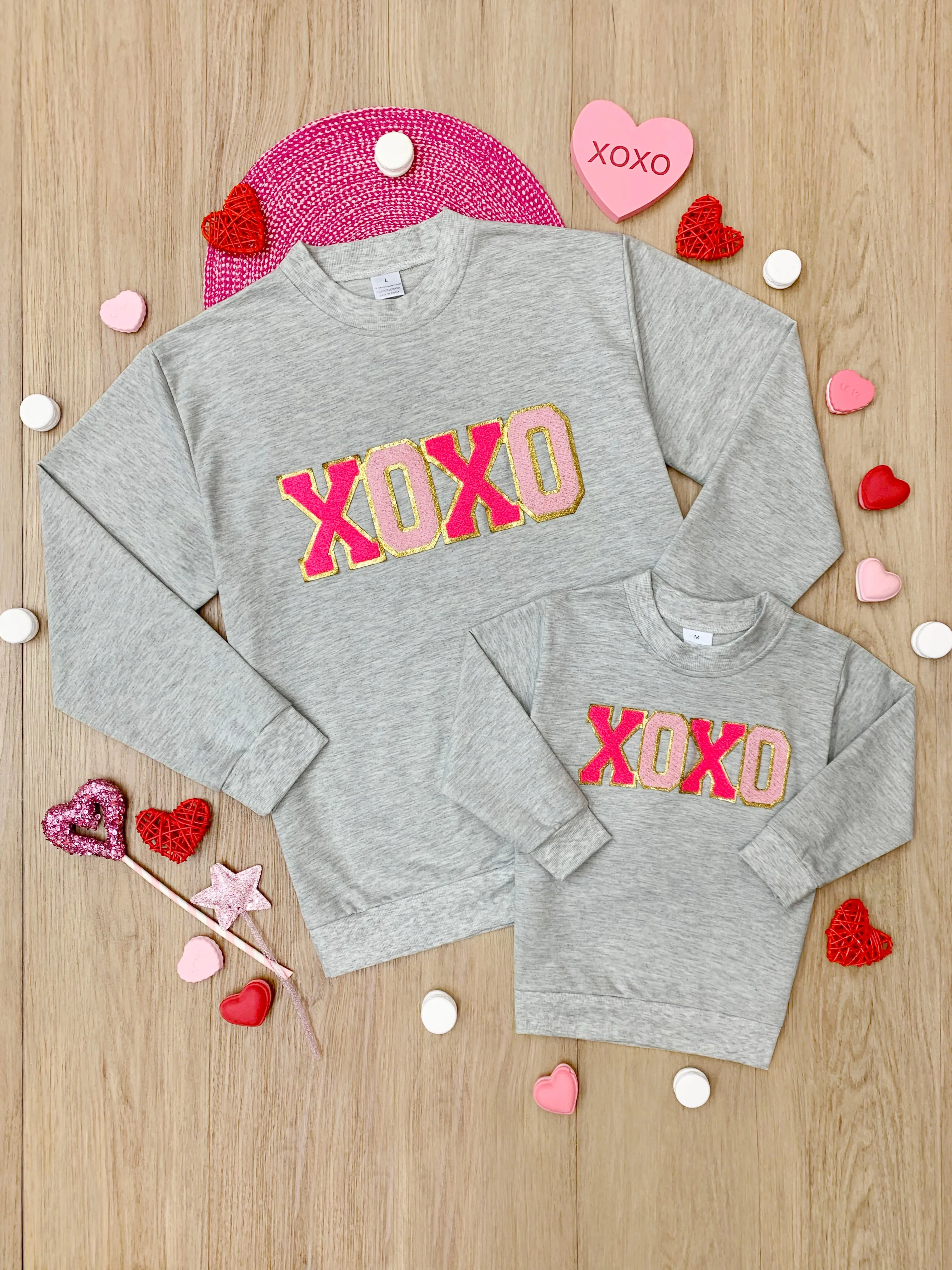 Mommy and Me "XOXO" Embroidered Chenille Patch Sweatshirt