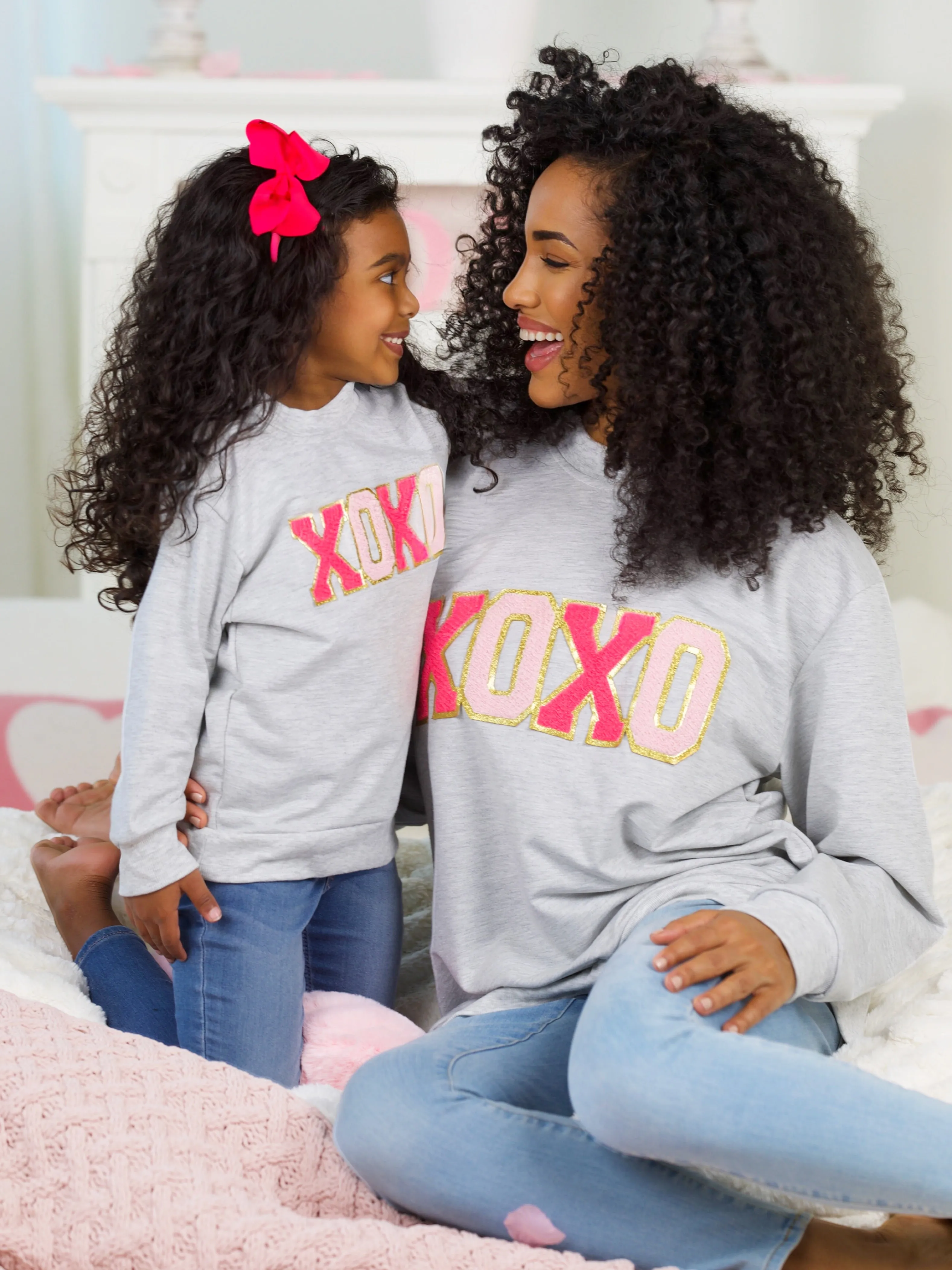 Mommy and Me "XOXO" Embroidered Chenille Patch Sweatshirt