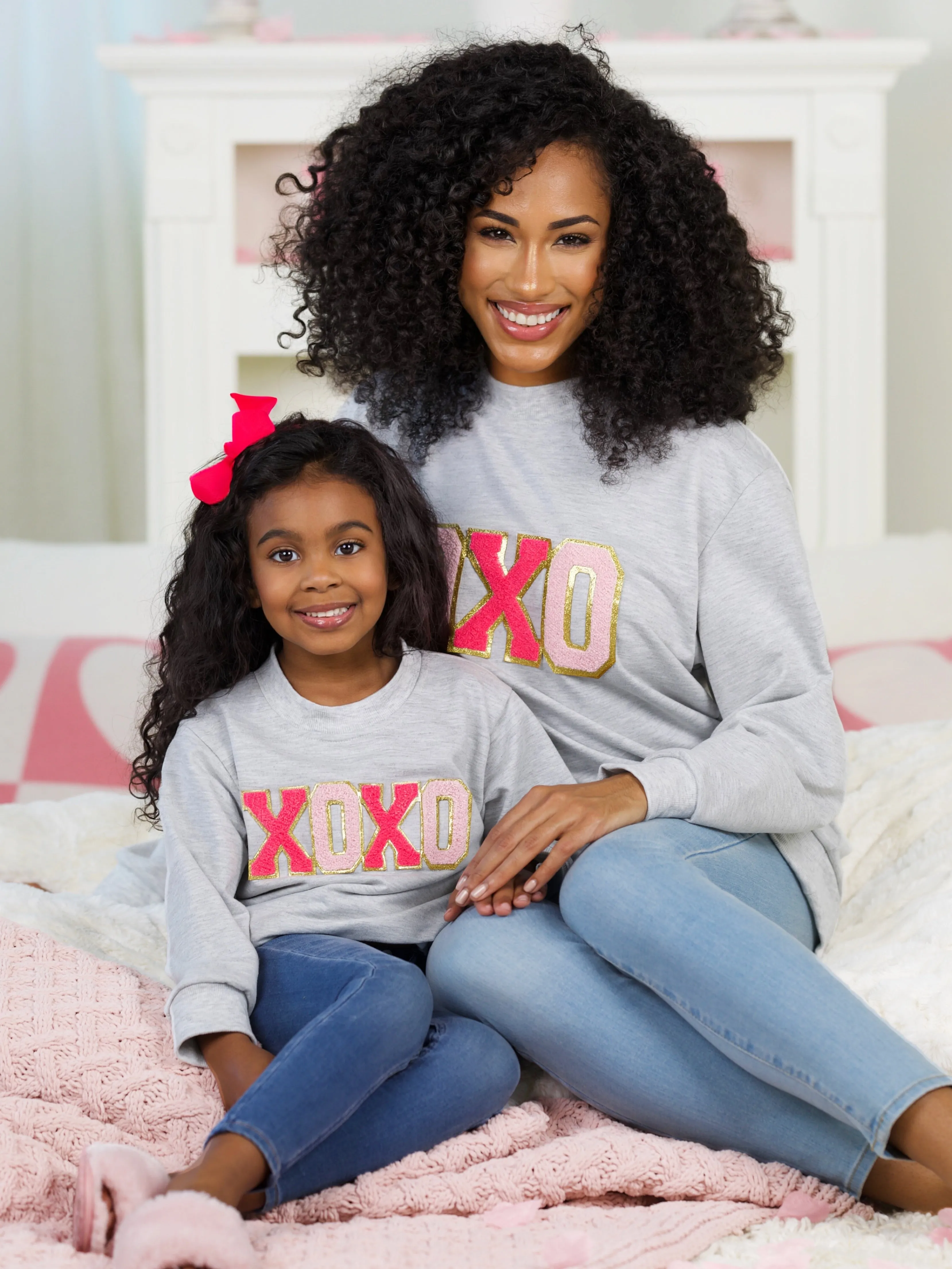 Mommy and Me "XOXO" Embroidered Chenille Patch Sweatshirt