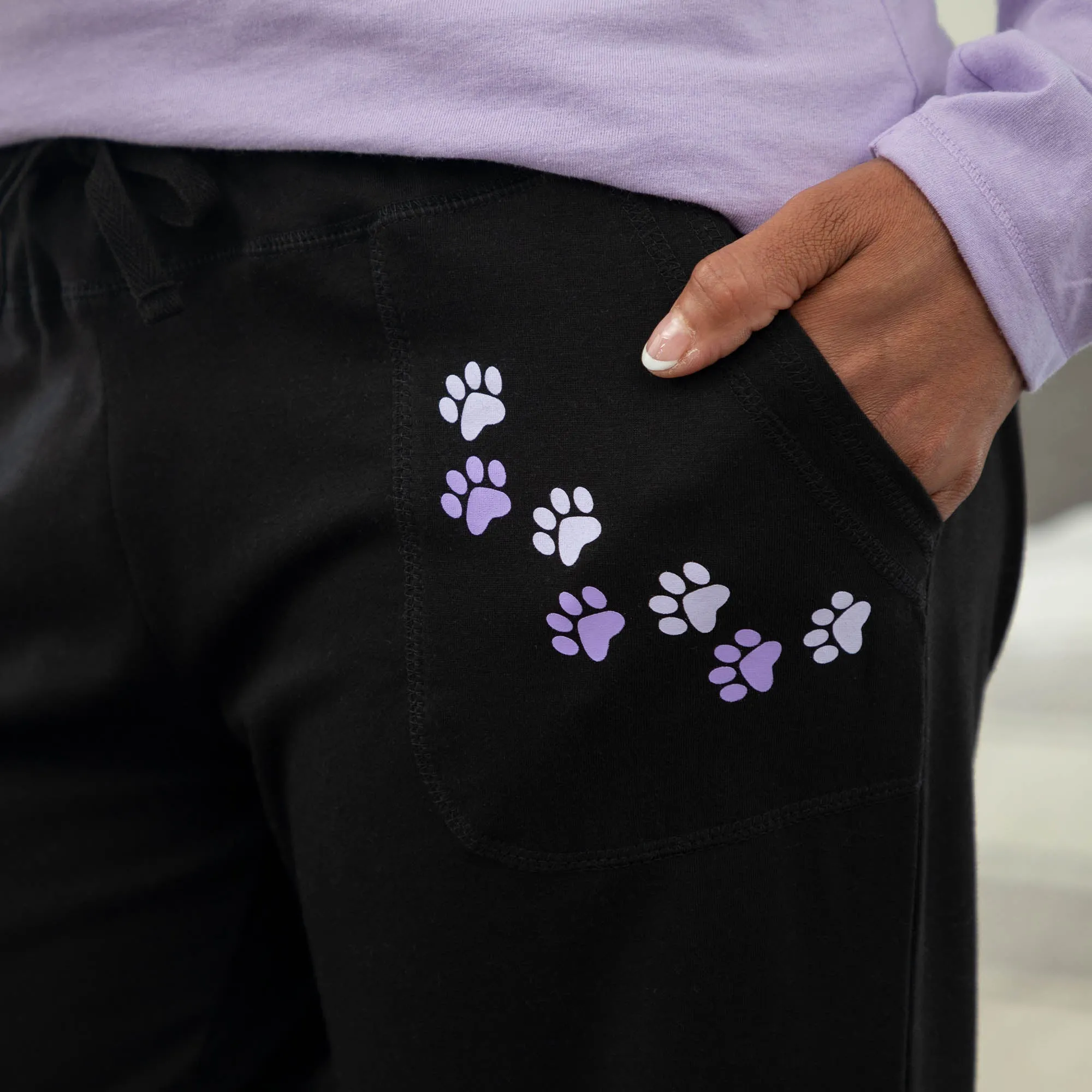 Paw Print Casual Pants with Pockets