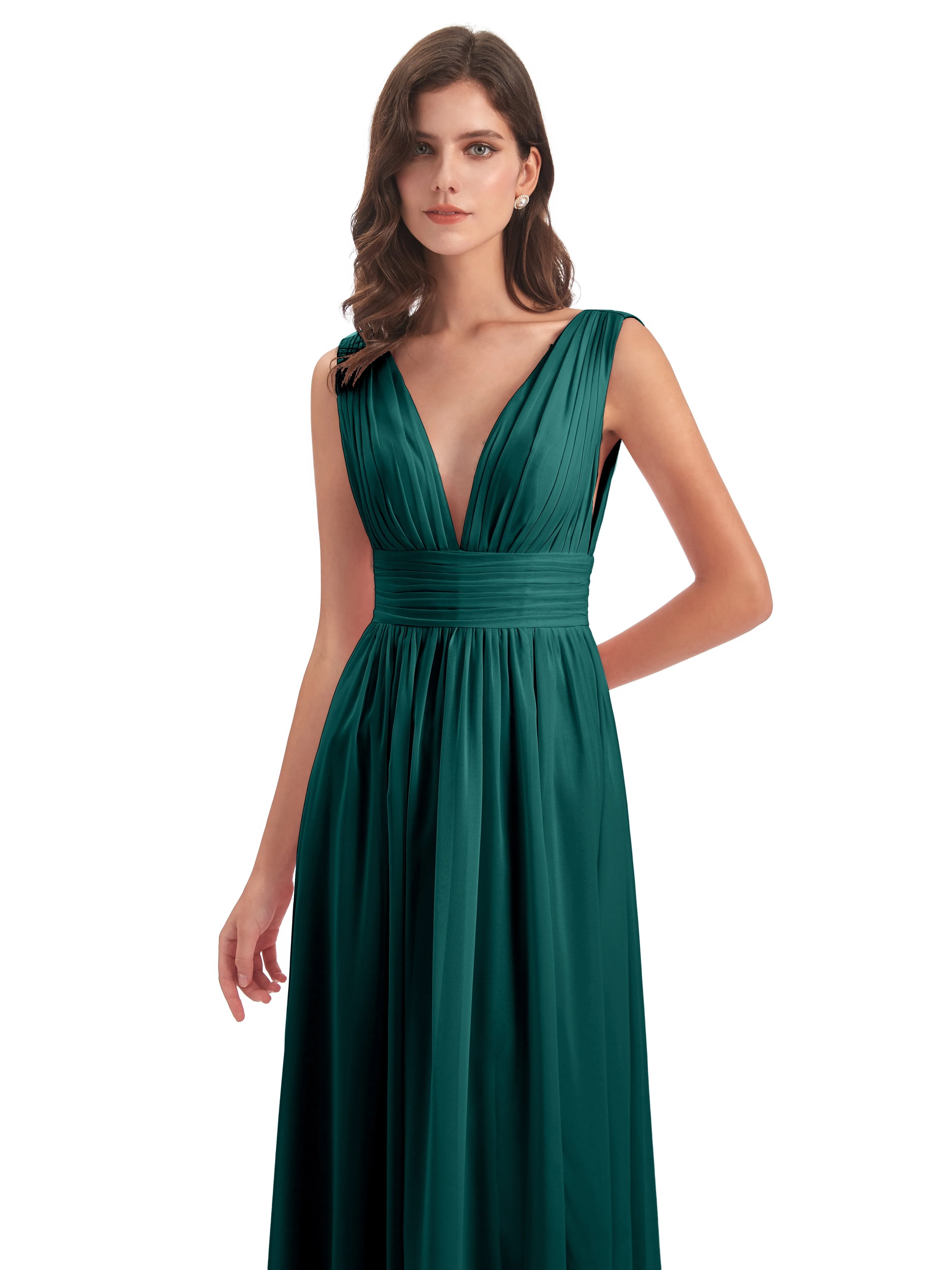 Peacock Bridesmaid Dress Charming Chiffon V Neck Split Long Bridesmaid Dresses