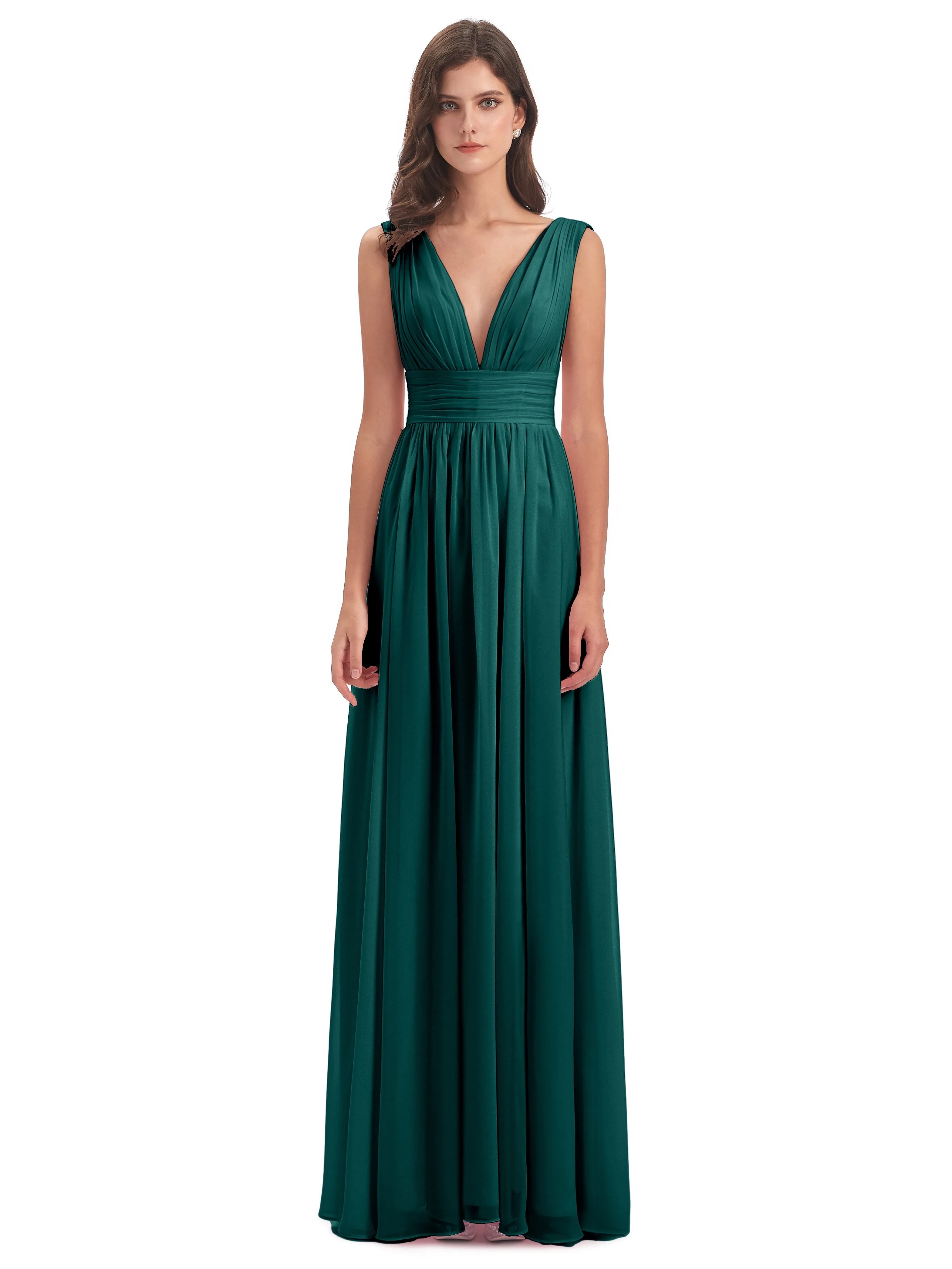 Peacock Bridesmaid Dress Charming Chiffon V Neck Split Long Bridesmaid Dresses