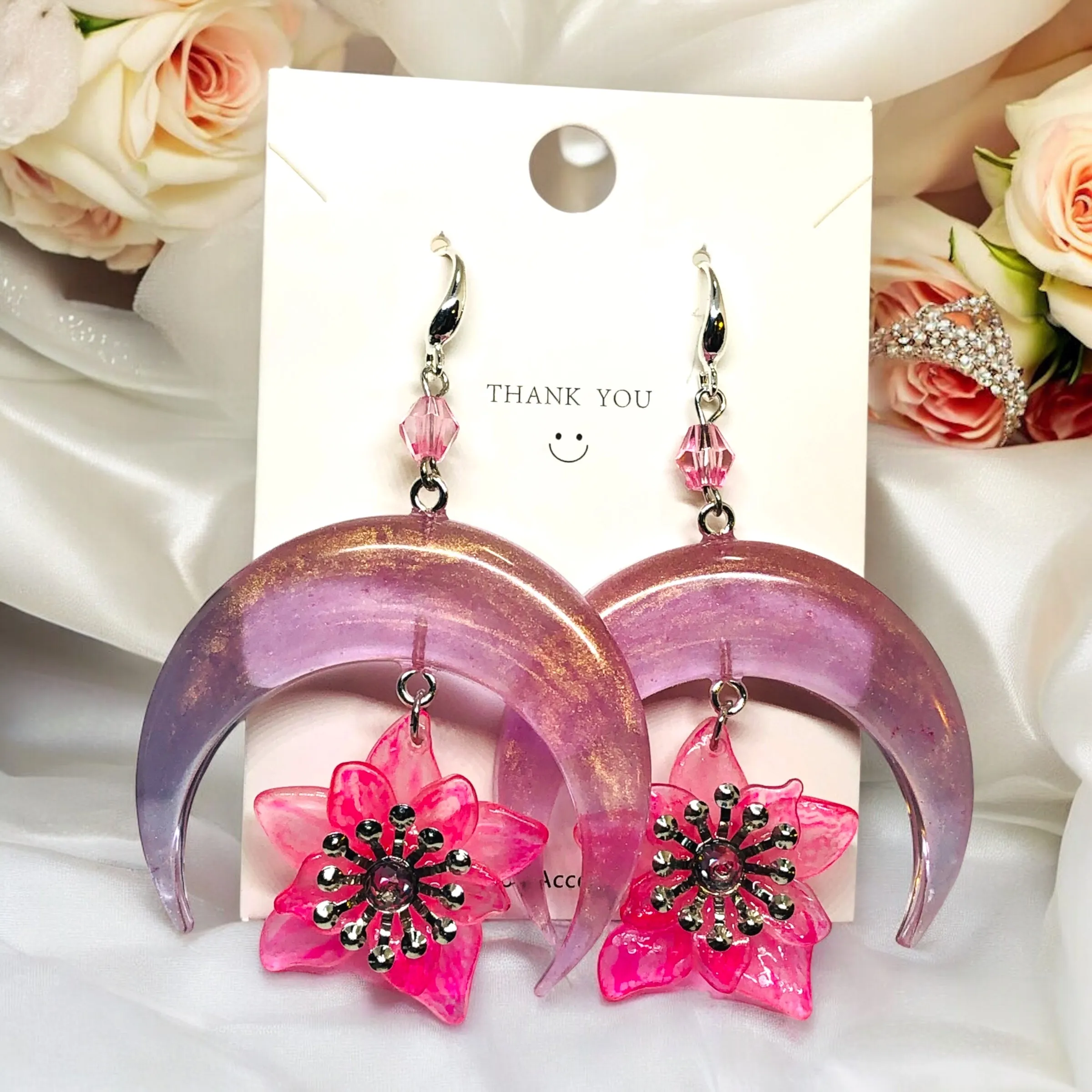 Pink Bohemian Bloom Lunar Bloom Earrings