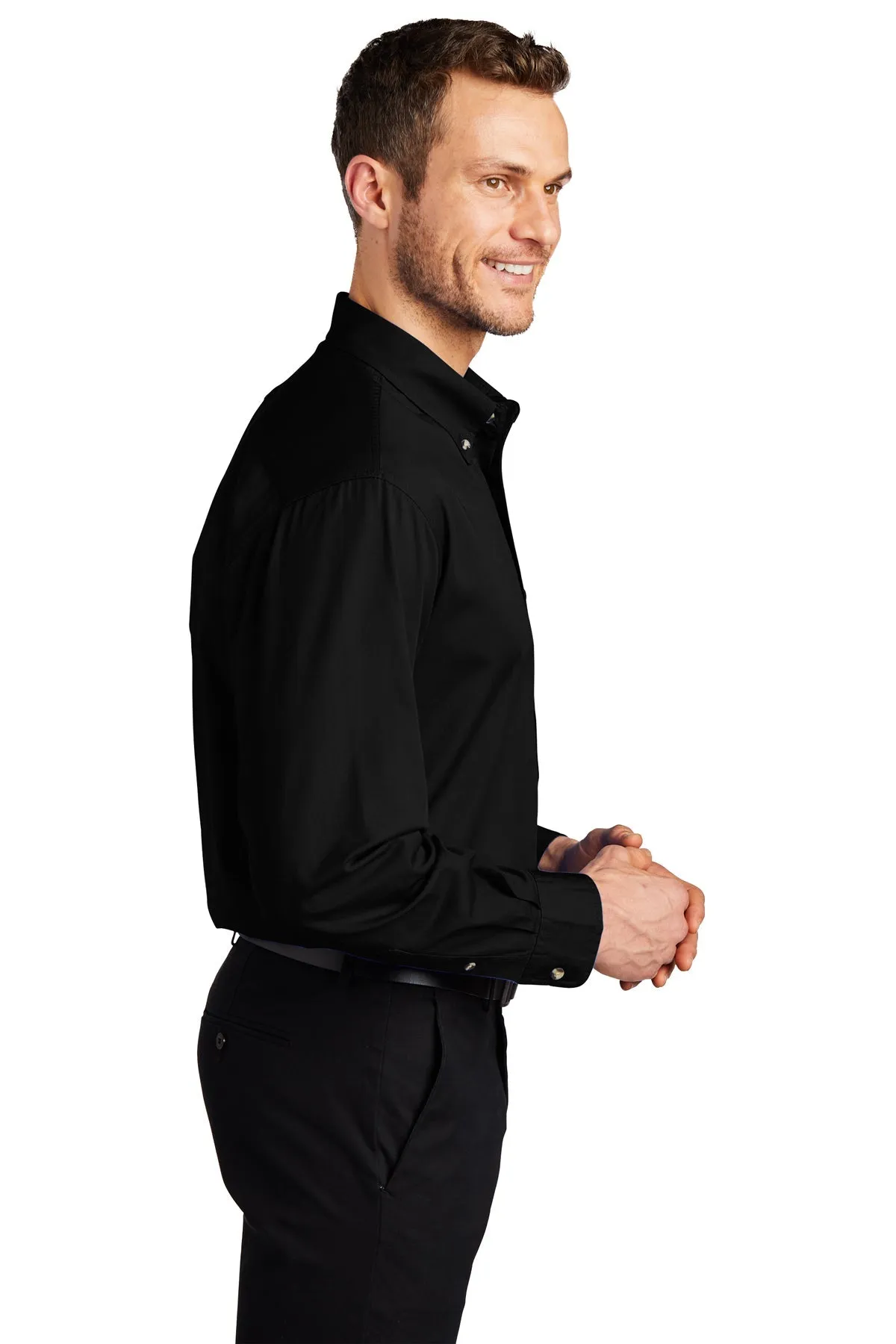 Port Authority Long Sleeve Custom Twill Shirts, Black