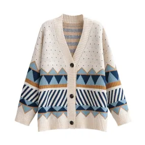 Pre Order:  Geometric Button-Up Knit Sweater