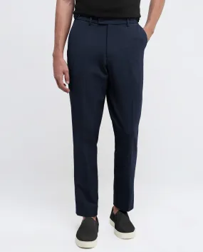 Rare Rabbit Men Austin Navy Button And Zip Closure Relaxed Fit Plain Trouser