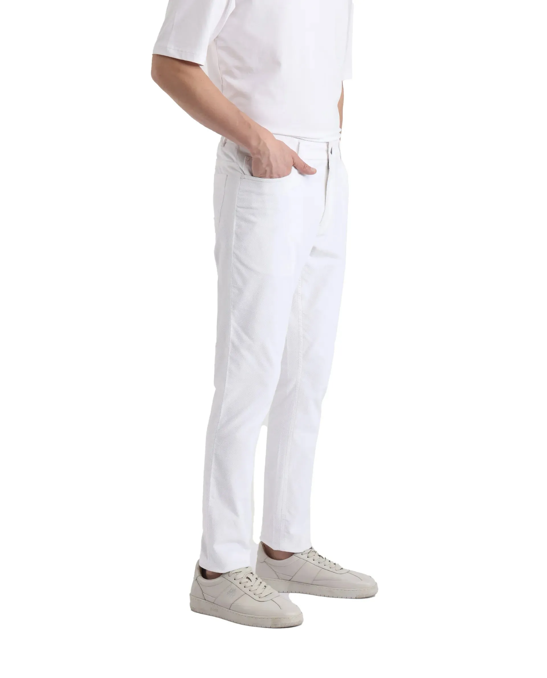 Rare Rabbit Men Nahor White Cotton Blend Fabric Button Closure Regular Fit Plain Trouser