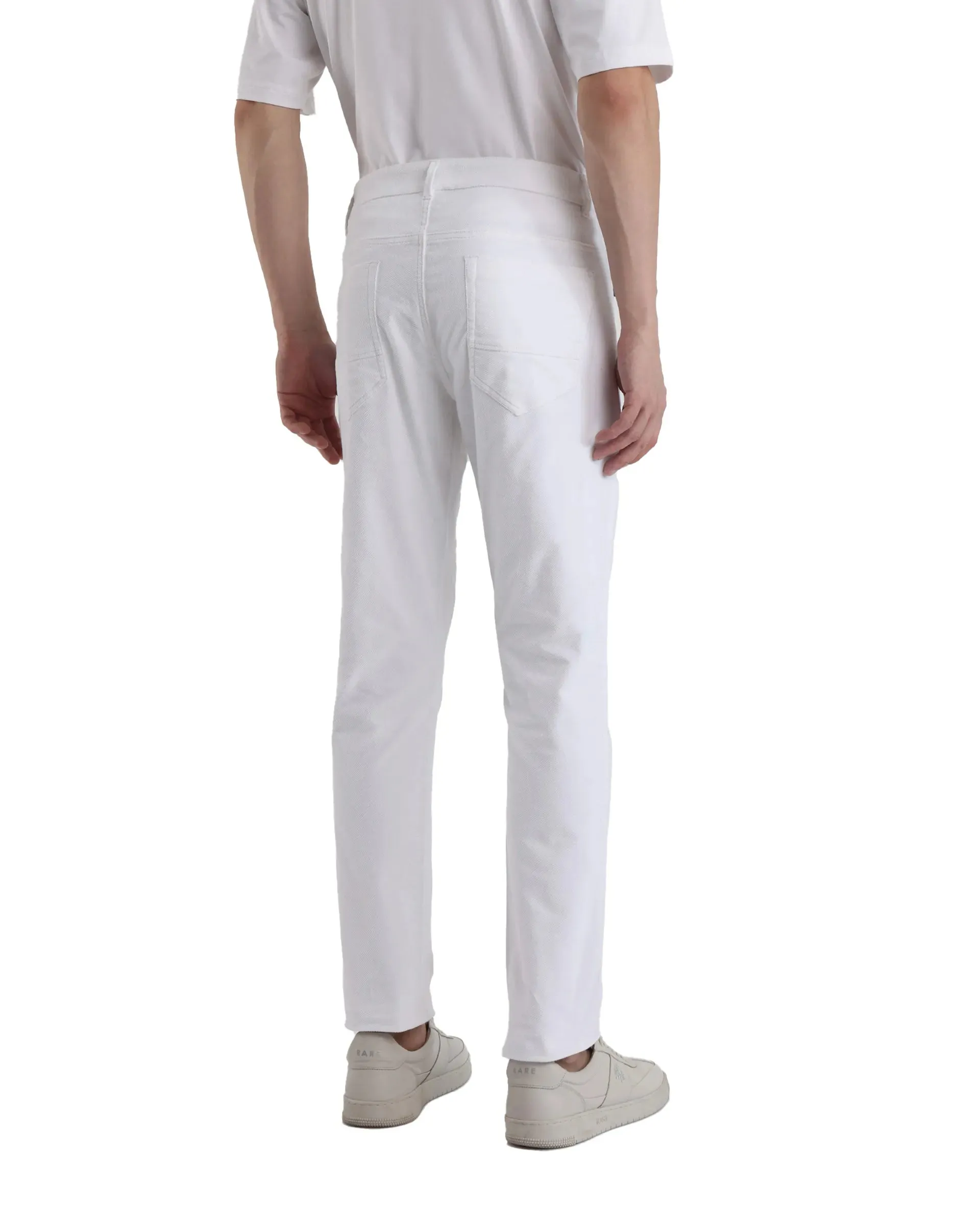 Rare Rabbit Men Nahor White Cotton Blend Fabric Button Closure Regular Fit Plain Trouser