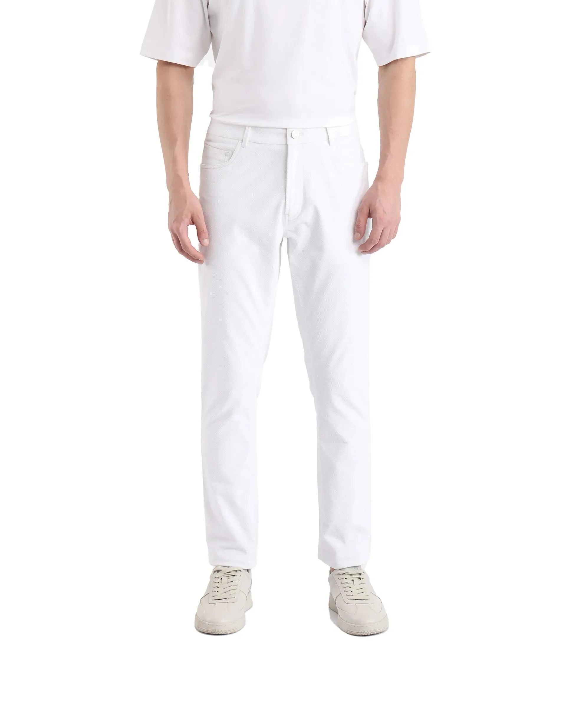 Rare Rabbit Men Nahor White Cotton Blend Fabric Button Closure Regular Fit Plain Trouser