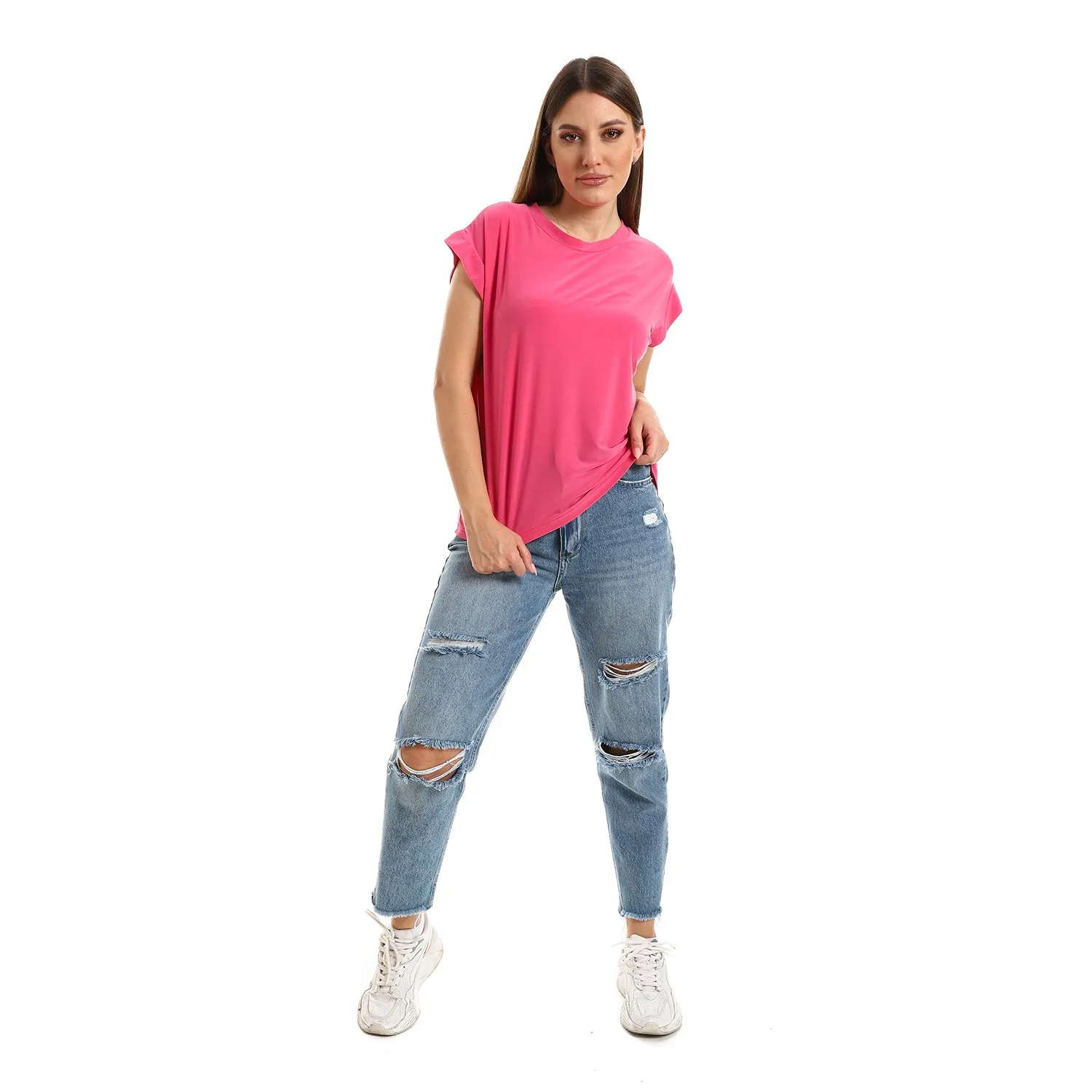 Round Neck Plain Sleeveless Feminine Top