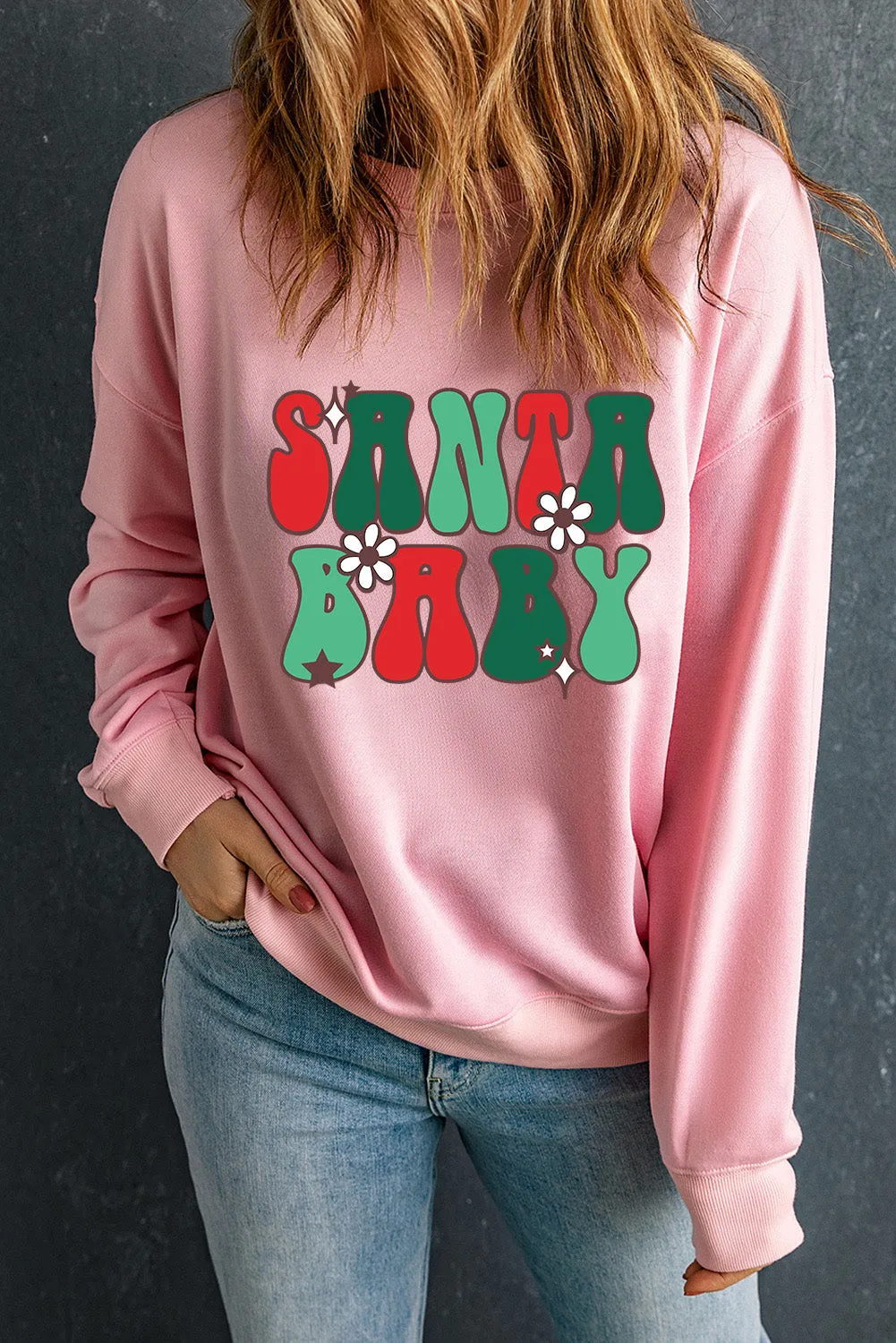 SANTA BABY Floral Graphic Sweatshirt