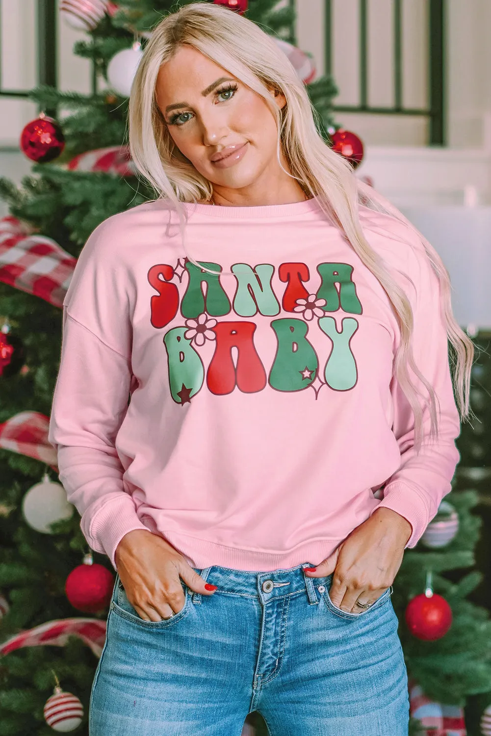 SANTA BABY Floral Graphic Sweatshirt