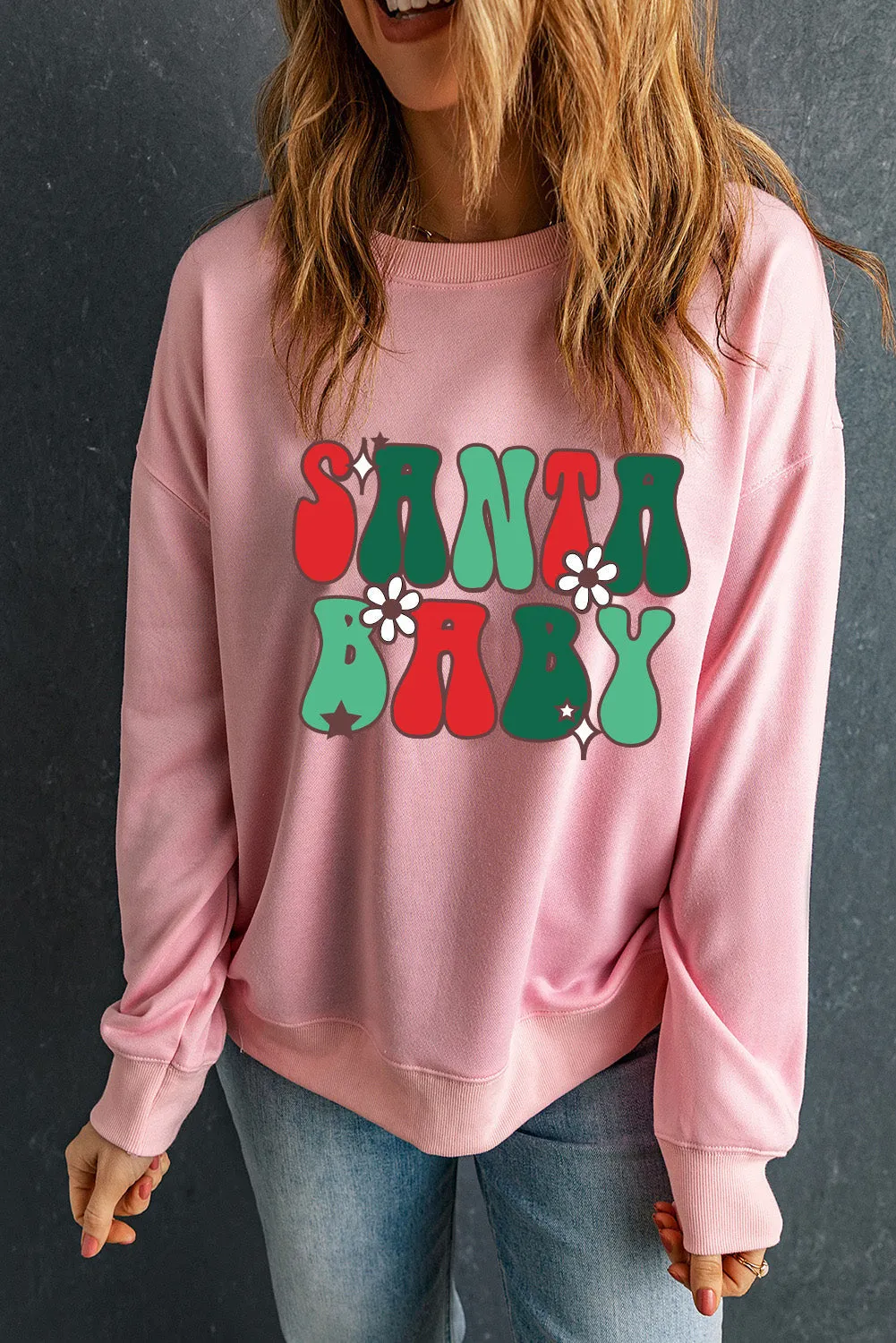 SANTA BABY Floral Graphic Sweatshirt