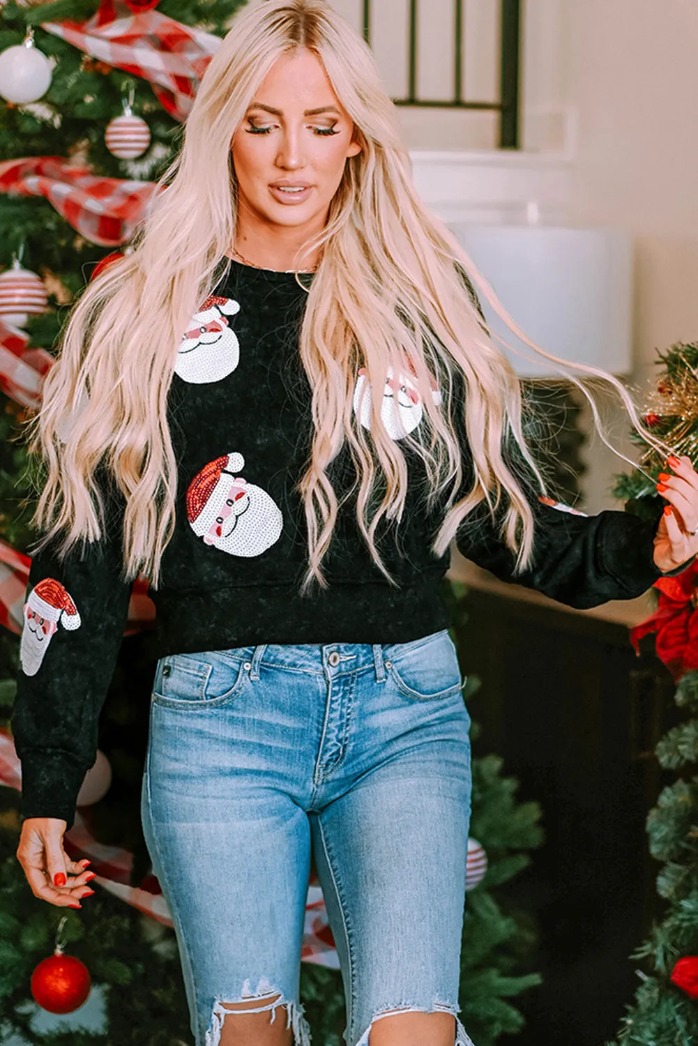 Santa Claus Graphic Cutout Sweatshirt