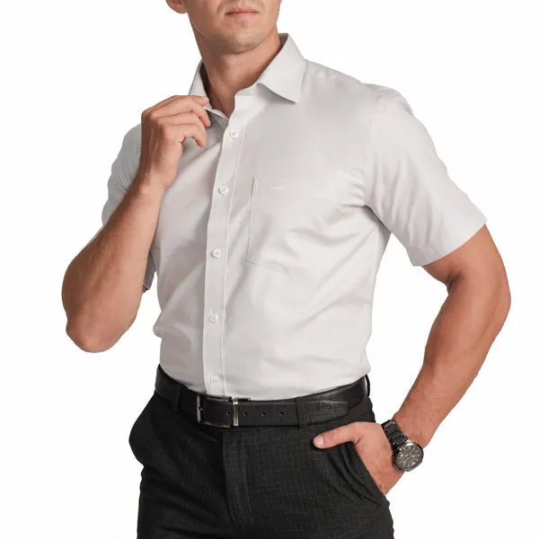 Slim Fit Short Sleeve Formal Shirt with American Placket-Ash