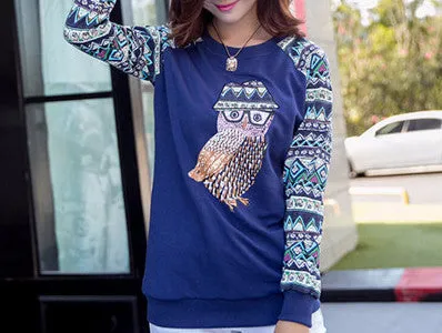 Stylish Women's Casual Sweatshirt With Owl