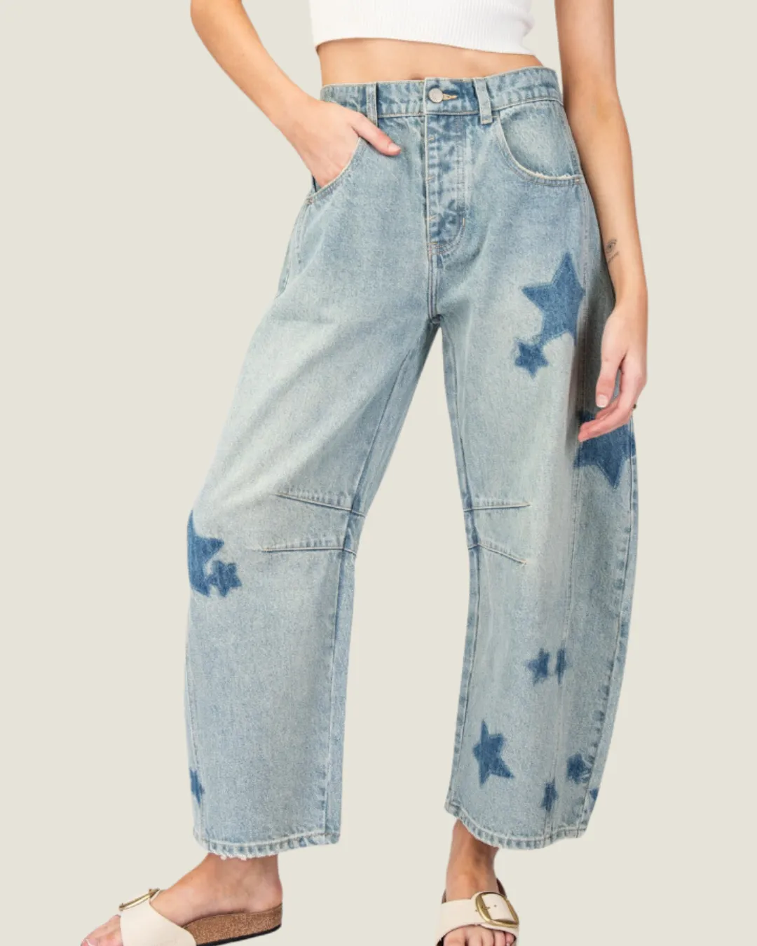 The Trish: Barrel Star Printed Denim Jeans