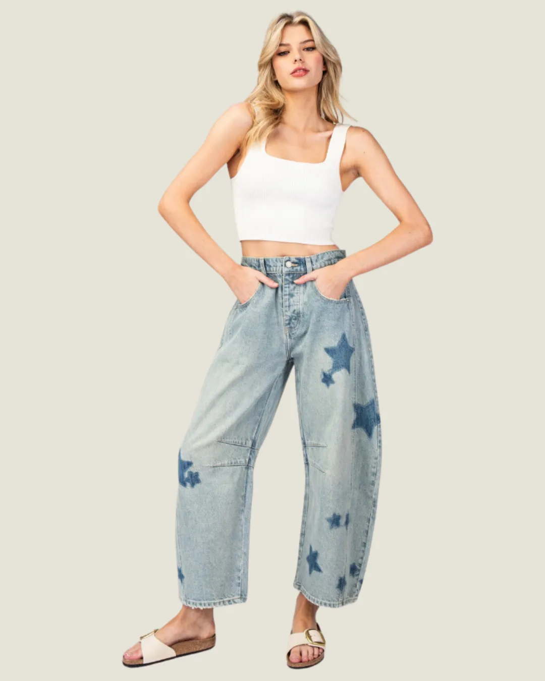 The Trish: Barrel Star Printed Denim Jeans