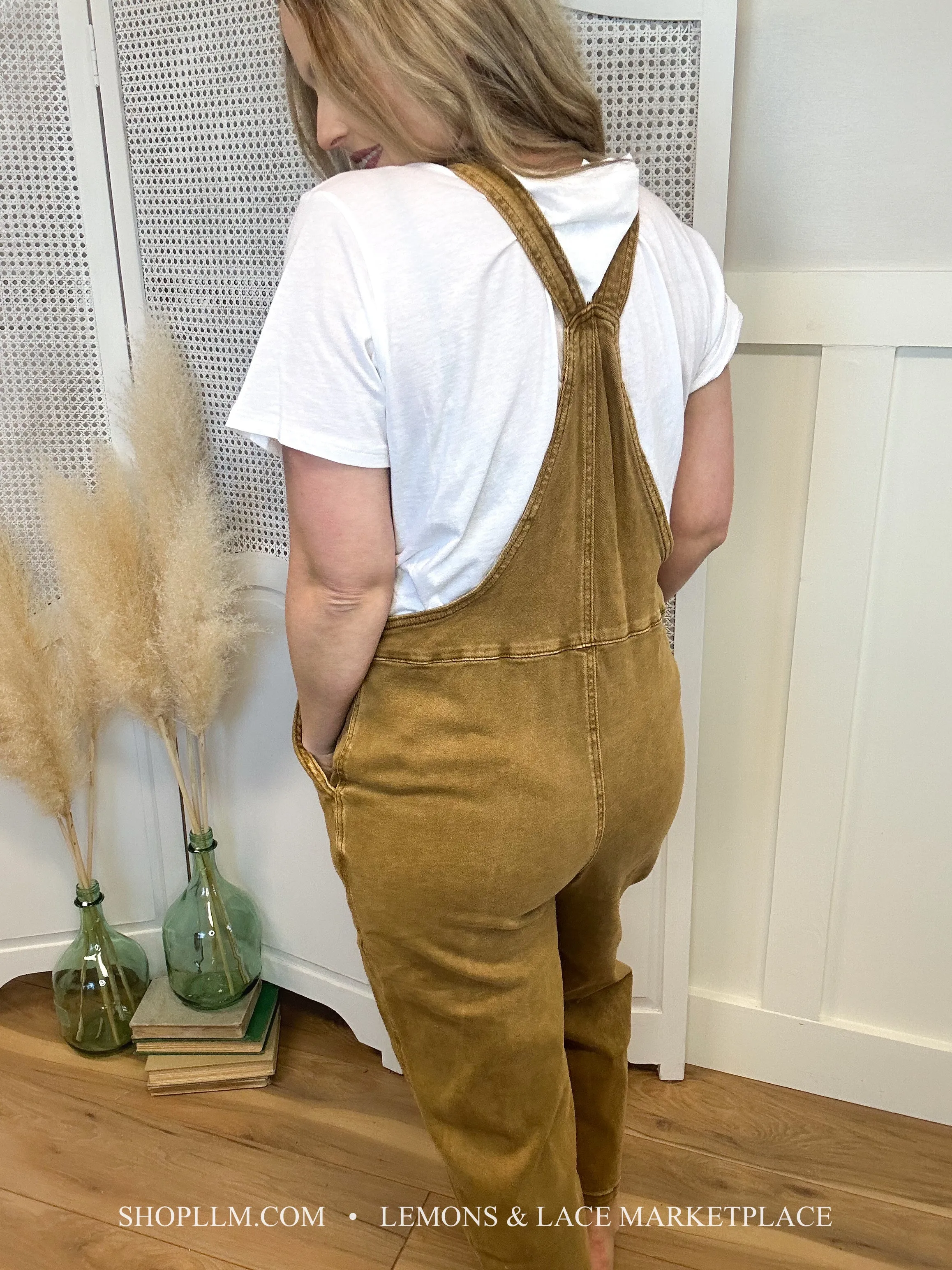 Washed Knot Strapped Relaxed Overalls