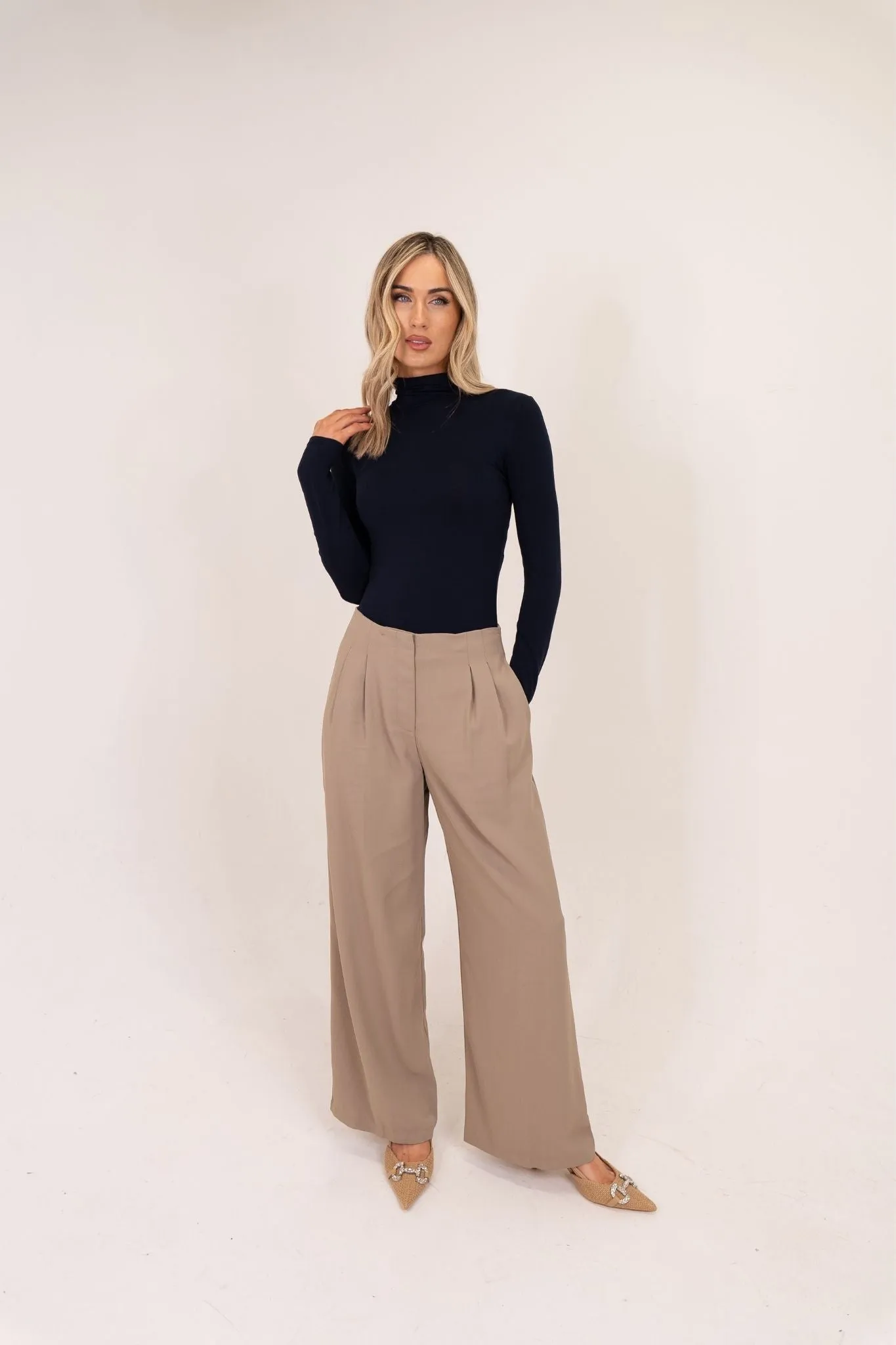 Willow Wide Leg Trousers In Taupe