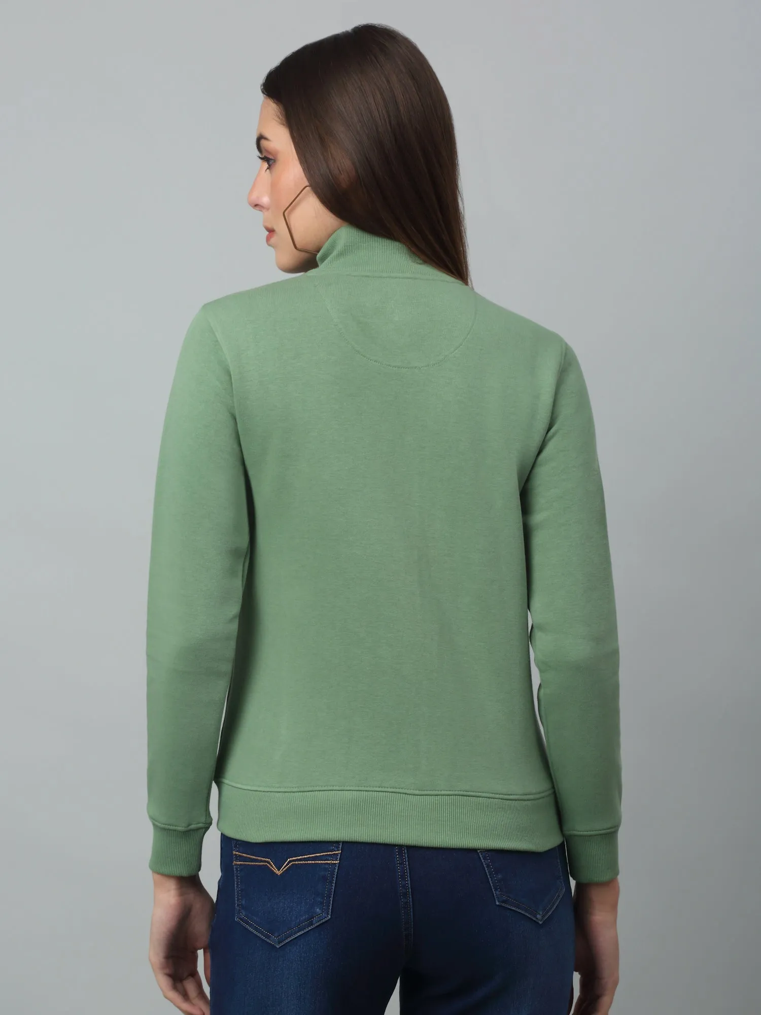 Women's Casual  Green Regular Full Sleeve Zipthru  Sweatshirt