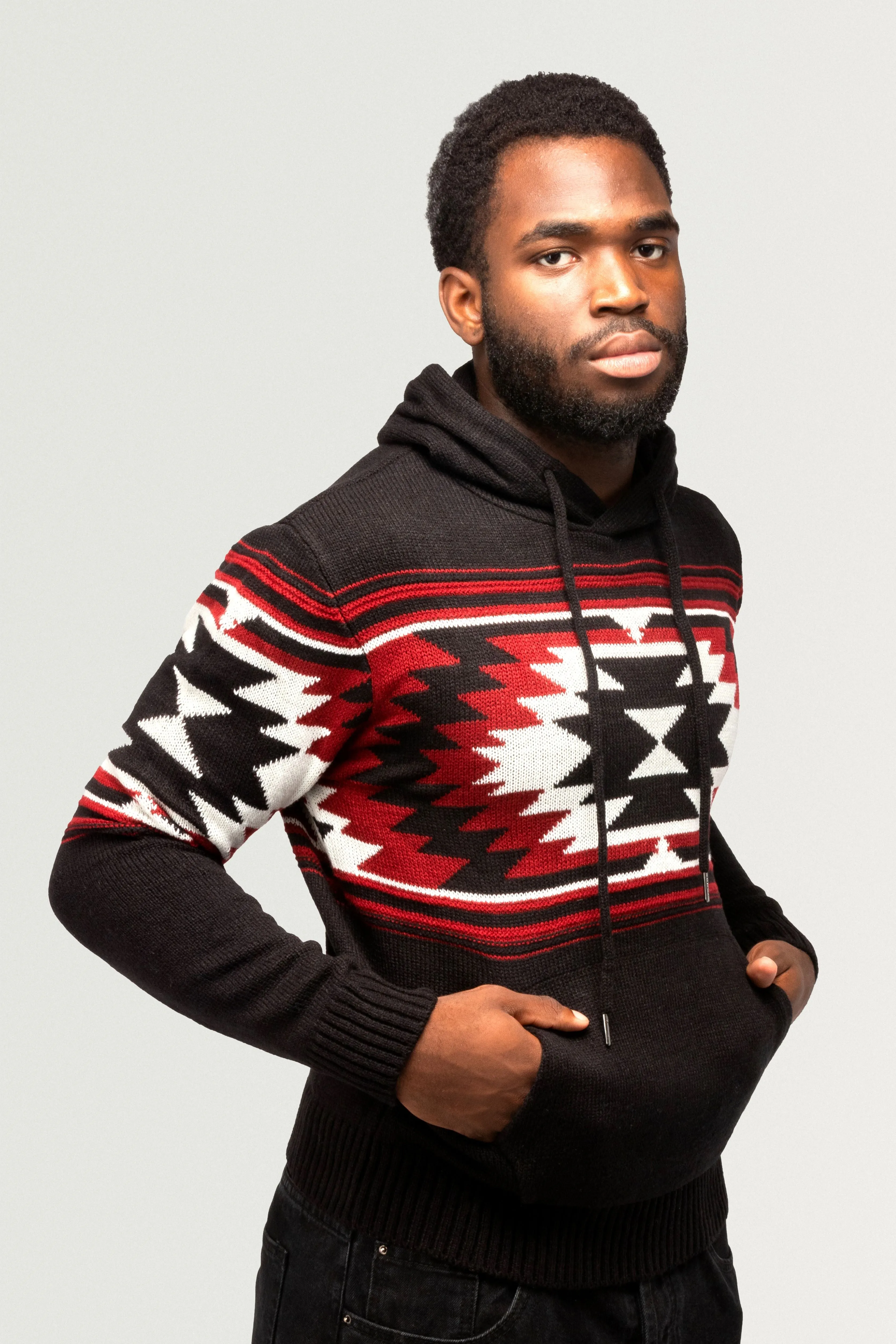 X RAY Men's Aztec Hooded Sweater Black