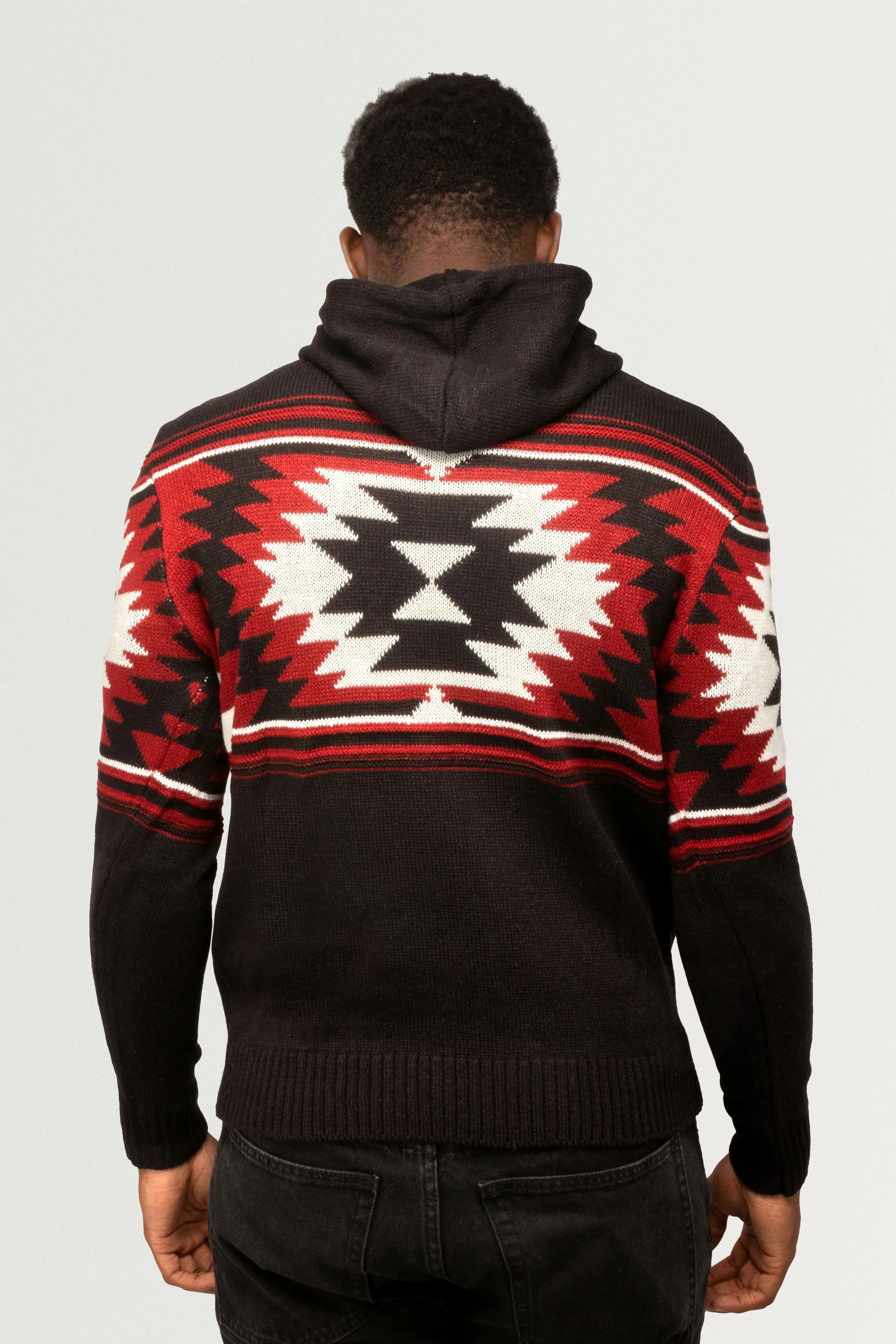 X RAY Men's Aztec Hooded Sweater Black